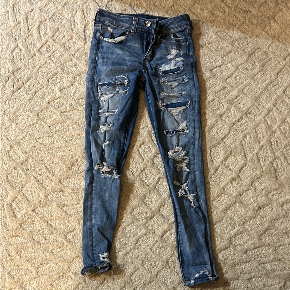 American Eagle Outfitters Ripped Blue Skinny Jeans